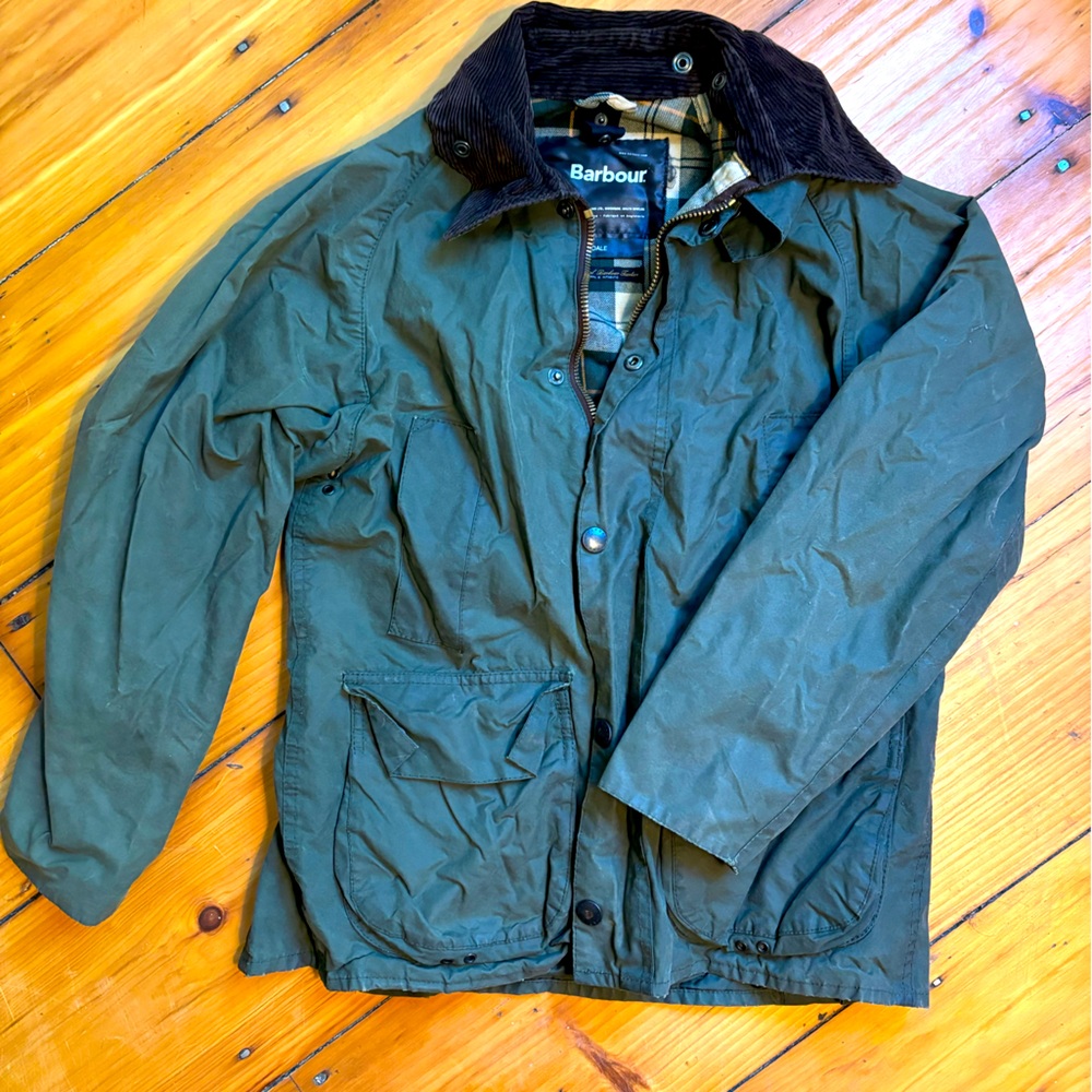 Barbour Green Jean Jacket with Black Collar